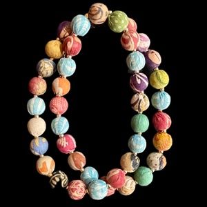 Long Fabric Covered Beaded Necklace